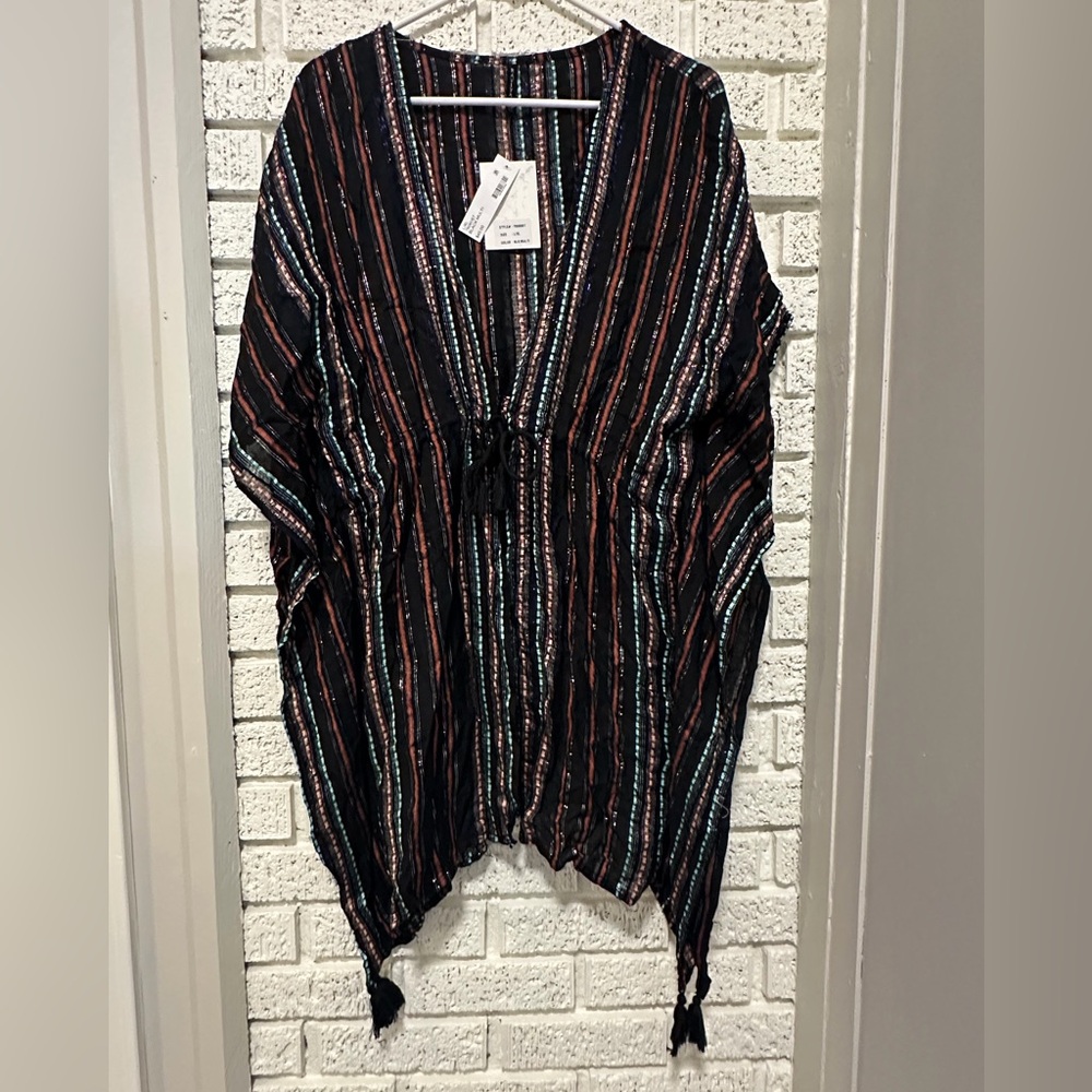 Chic Black Swim Cover Up with Metallic Multicolor Stripes